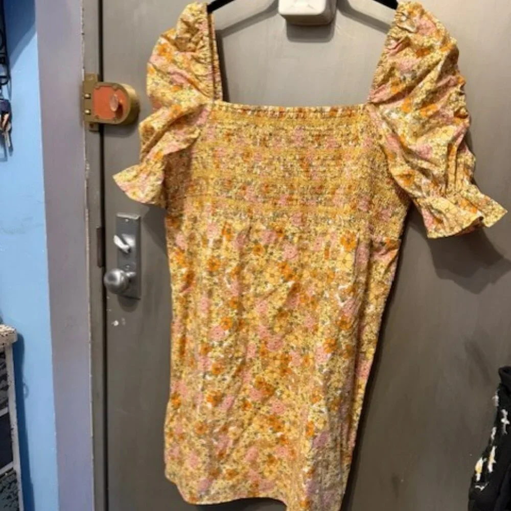 Retro & Other Stories cotton floral printed smock mini dress in multi - Picture 9 of 16